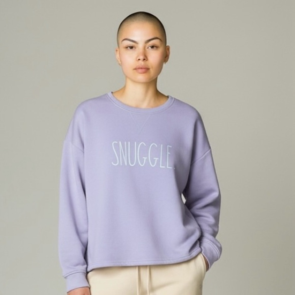 Rae Dunn Lavender Purple Boxy Cropped Sweatshirt Snuggle sweater size L